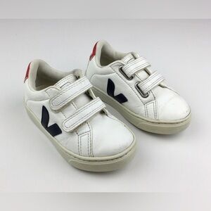 VEJA Esplar Leather Sneakers Kids Size 8.5 2-Strap Hook & Loop White Blue Red
